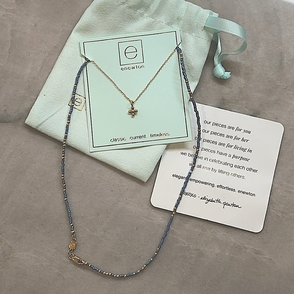 Enewton necklace gold classic beaded signature cross small gold charm w/ choker